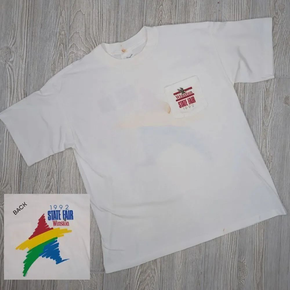 Vintage 1992 Winstron State Fair White Single Stitch T-Shirt Double Sided XL USA
